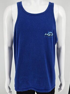 Vintage Late 1990s Bugle Boy H2O Sport Surf Graphic Blue Tank Top (Large)